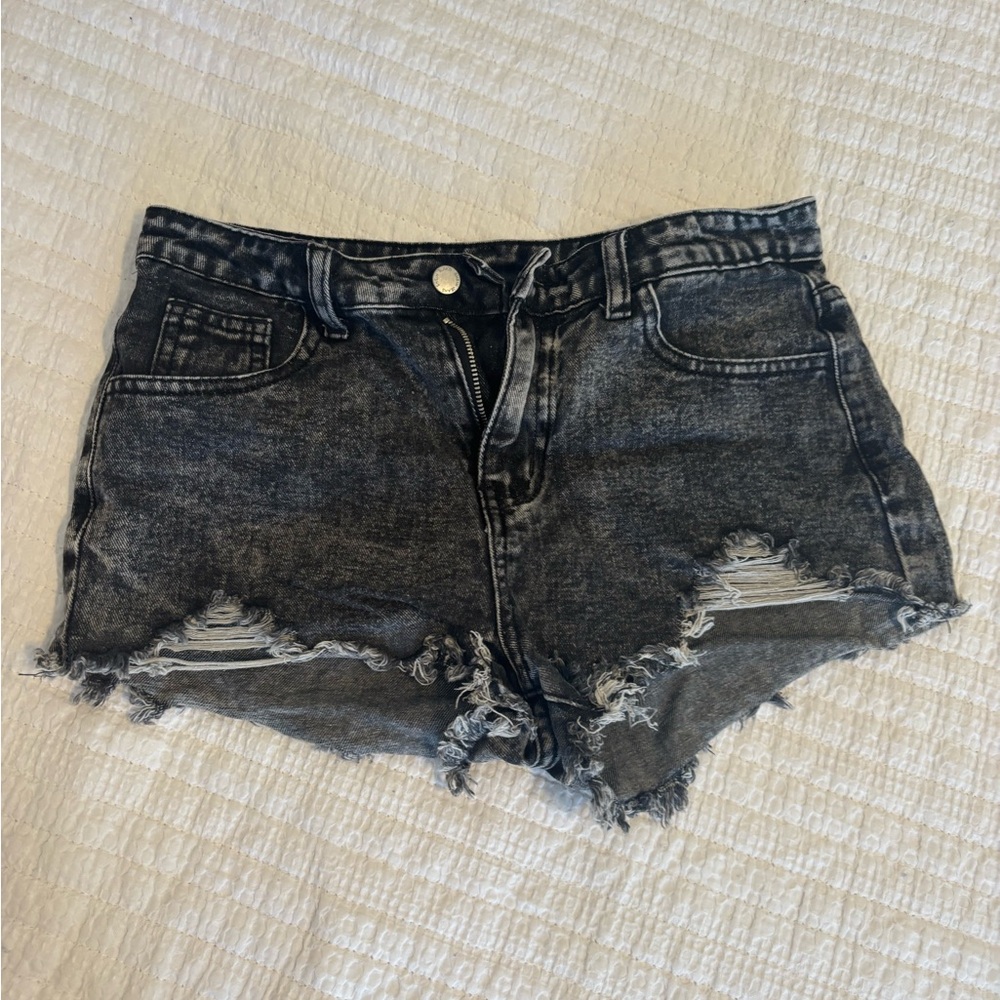SHEIN Black Distressed Jean Shorts